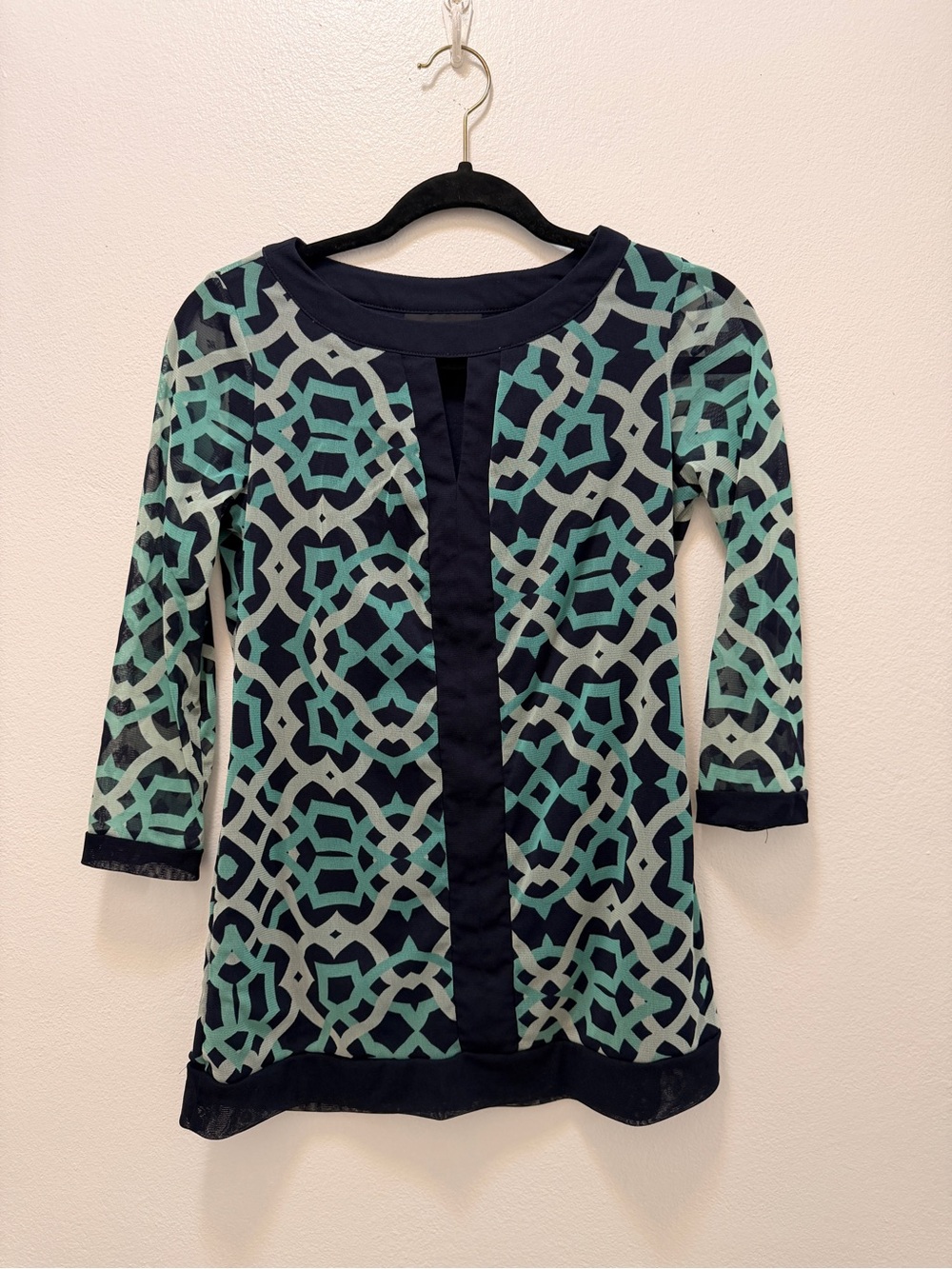INC International Concepts Petite Geometric Mesh Tunic Top